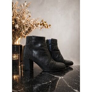Dorking by Fluchos Black Leather Studded Edgy Heel Ankle Boots 39 Made‎ in Spain